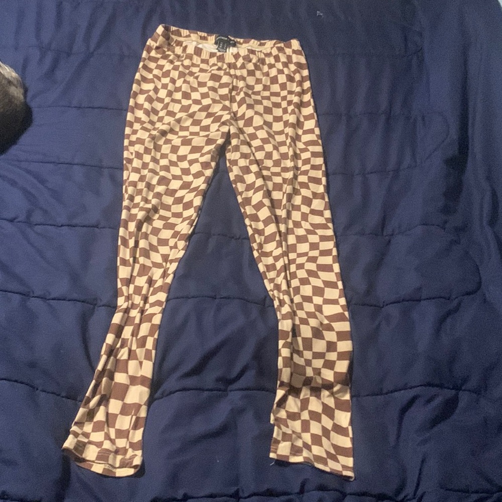 Brown and tan checkerboard tights